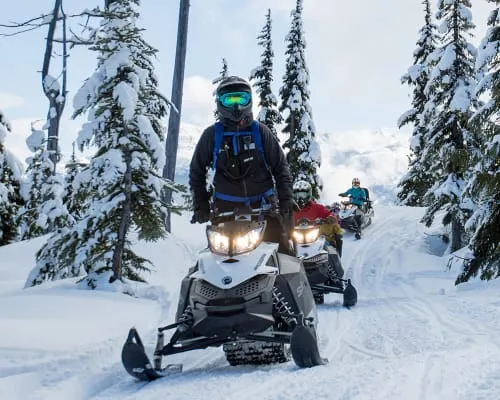 Schneemobil-Tour durch winterliche Wälder in Deutschland