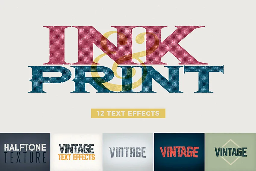 Buchstaben/Tiegel-Vintage-Texteffekte (PSD)