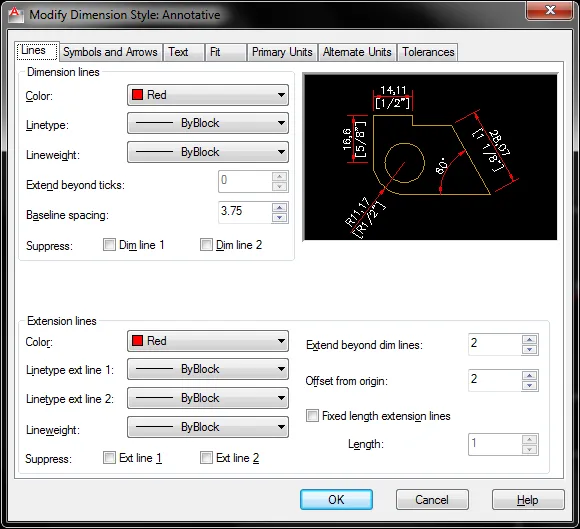 Registerkarte Linien