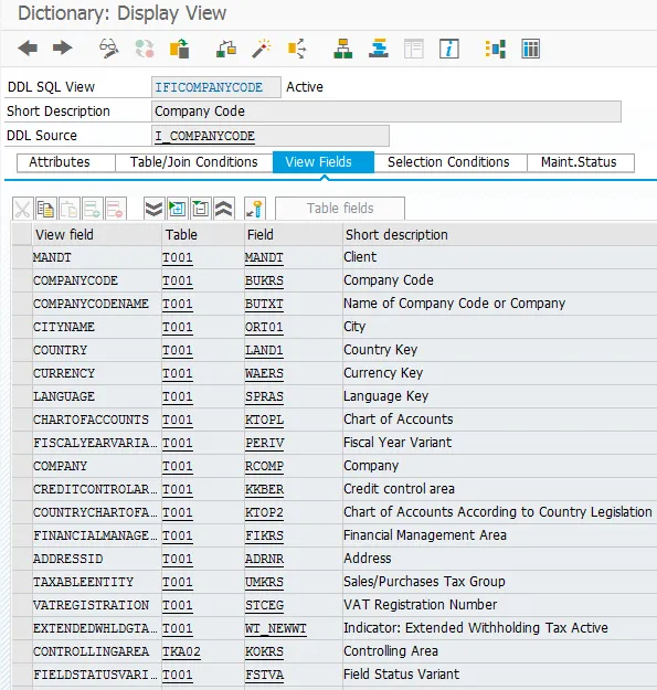 ABAP CDS View Definition für Buchungskreise in S/4HANA, die I_CompanyCode verwendet