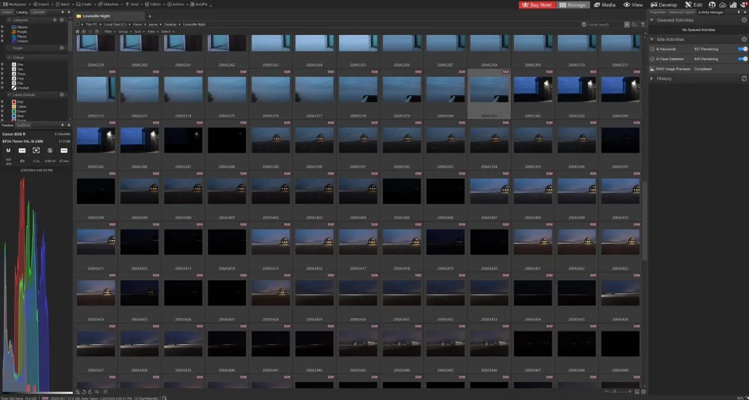 ACDSee Photo Studio Ultimate main layout with a grid of nighttime photos