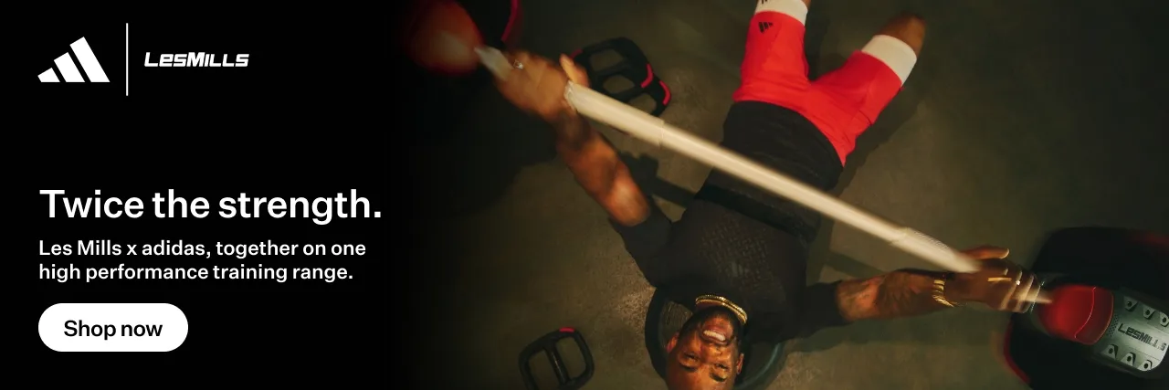 Adidas Werbung für Trainingsbekleidung und -ausrüstung, passend zum Kontext von Les Mills Krafttraining und Fitness.