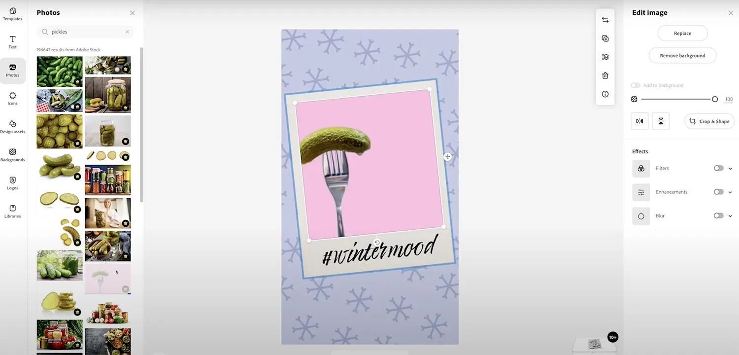 Adobe Express Benutzeroberfläche