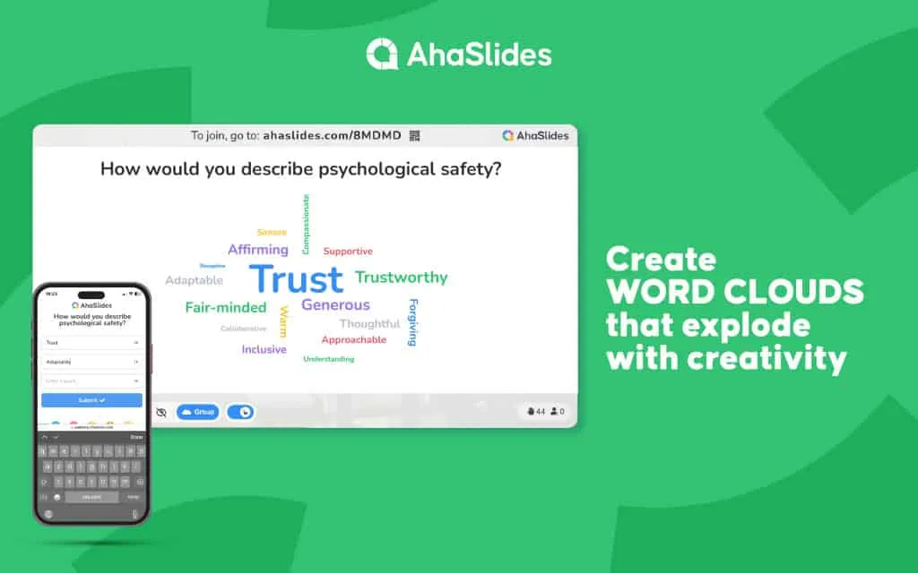 AhaSlides Word Cloud Visualisierung in einer PowerPoint-Präsentation