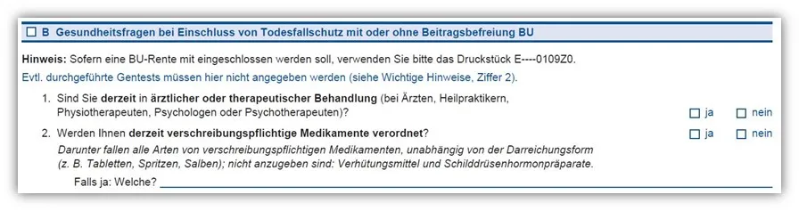Allianz DLVAG Risikolebensversicherung Gesundheitsfragen – Start des Fragebogens