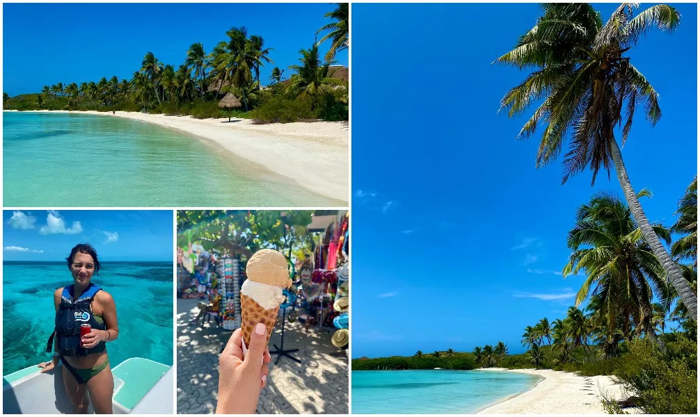 Alt text: Eine Gruppe von Booten in kristallklarem türkisfarbenem Wasser, bereit für den &quot;Paradies-Insel&quot;-Ausflug zur Isla Contoy und Isla Mujeres, zwei der schönsten Inseln Yucatans.