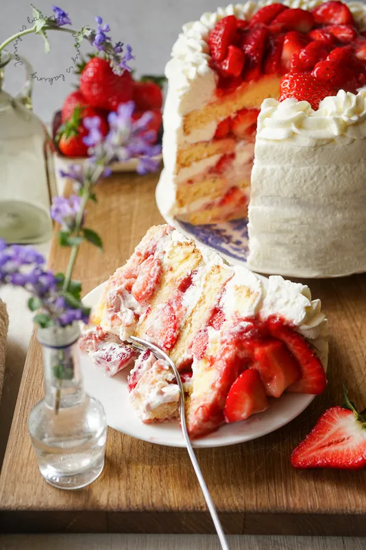 Alt-Text: Finnische Erdbeertorte mit leichtem Biskuitboden und frischen Erdbeeren