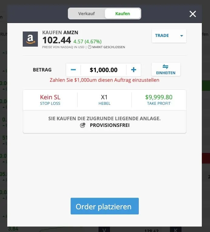 Amazon Aktie handeln eToro - Kaufmaske
