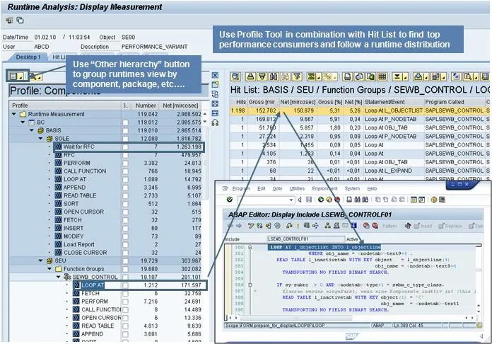 Analyse der Performance-Messergebnisse in SAP SAT's Profil-Tool