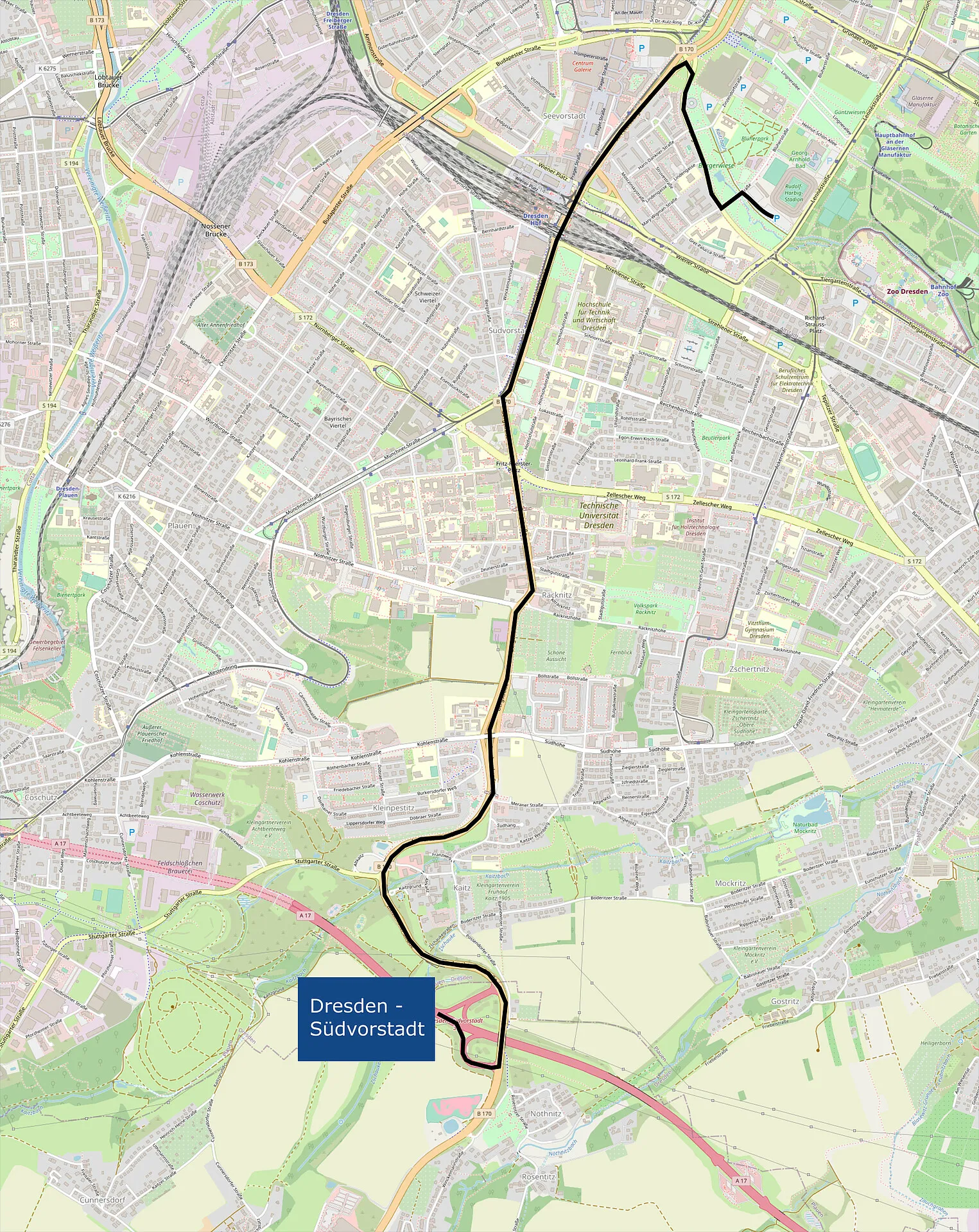 Anfahrtsskizze für Gästefans zum Rudolf-Harbig-Stadion in Dresden