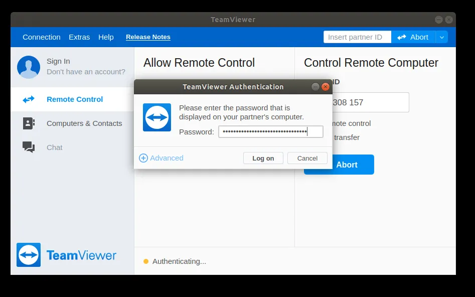 Angabe der Anmeldedaten auf dem Client-Rechner