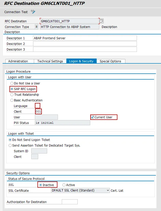 Anmelde- und Sicherheitseinstellungen für SM59 HTTP-Verbindung