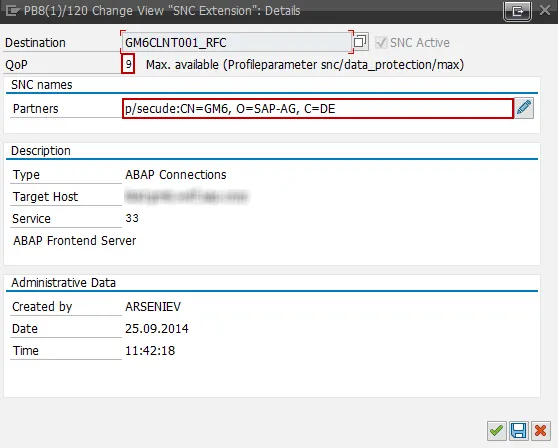 Anmelde- und Sicherheitseinstellungen für SM59 RFC-Verbindung mit SNC