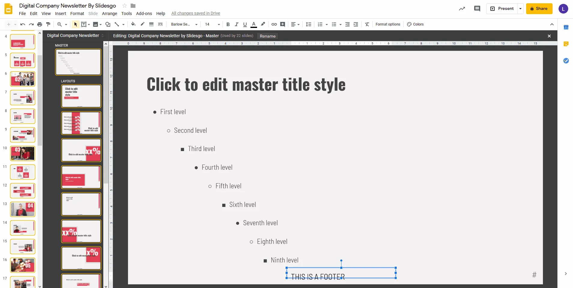 Anpassen der Schriftart und des Stils der Fußzeile auf der Haupt-Masterfolie