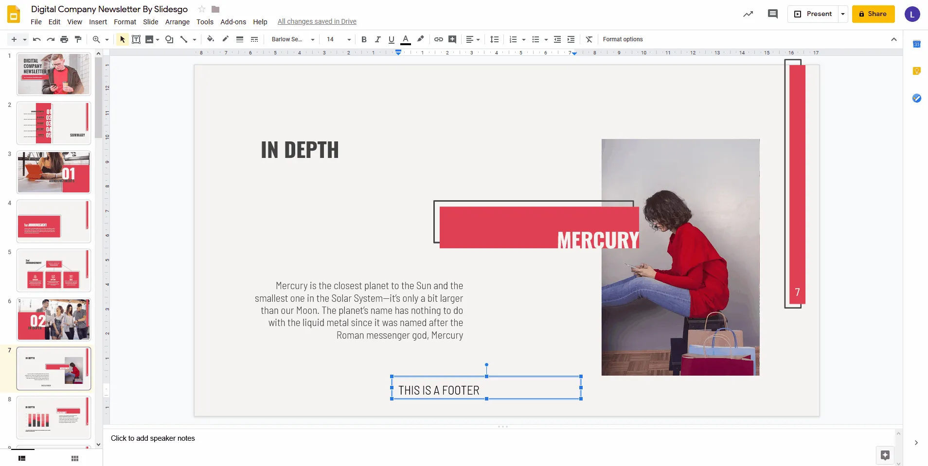 Anpassen von Schriftart, Größe und Farbe der Fußzeile in Google Präsentationen