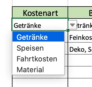 Anpassung der Kostenarten in der Excel Vorlage für eine präzise Kostenplanung und Budgetkontrolle.