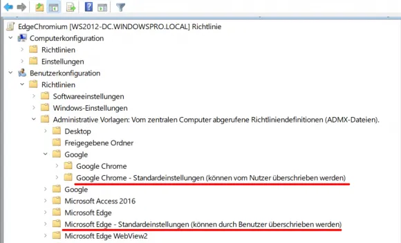 Anpassung der Policies unter den Standardeinstellungen ermöglicht Nutzern den Wechsel der Suchmaschine.