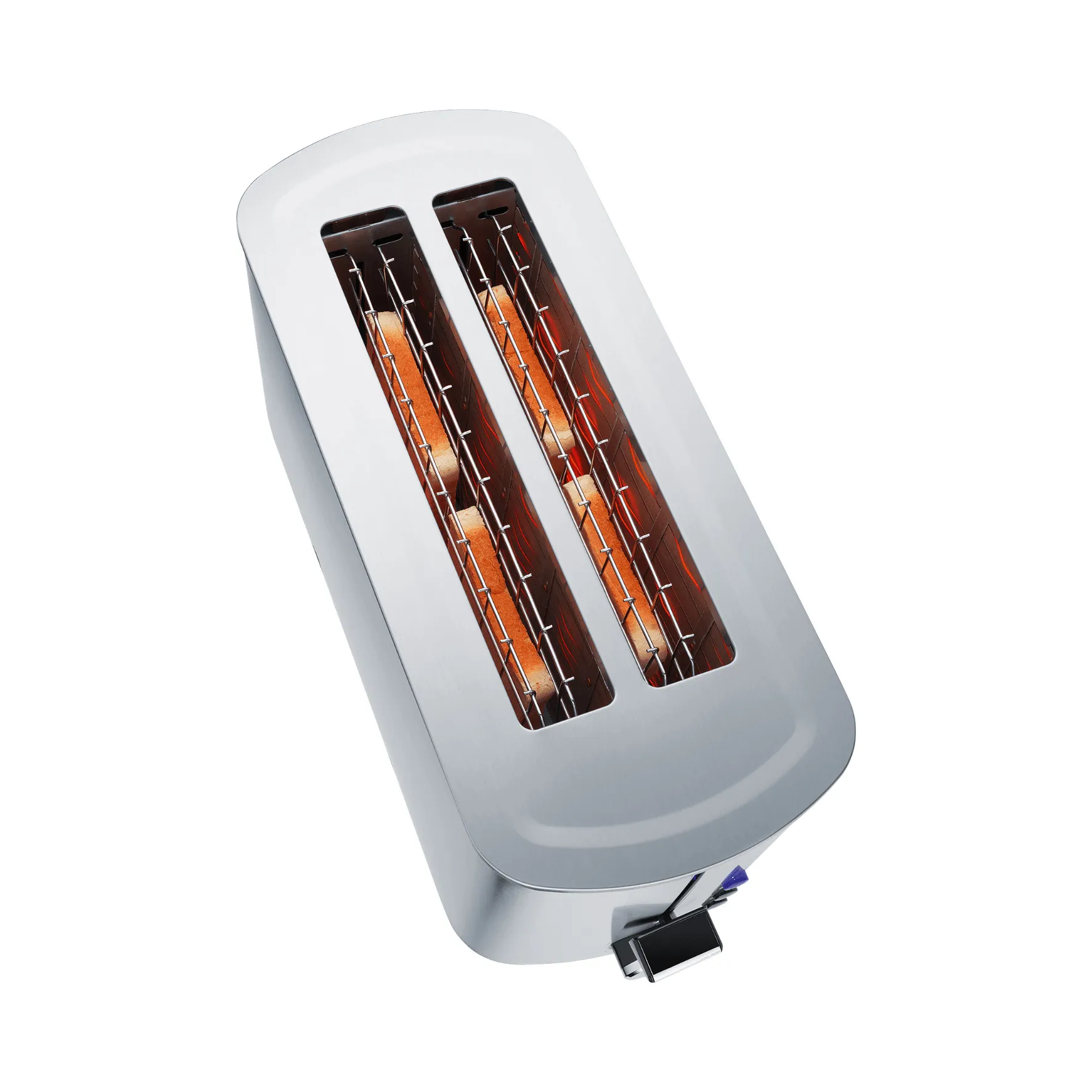 Ansicht des geöffneten Bosch Toasters mit Brötchenaufsatz, bereit zum Aufbacken von Gebäck.