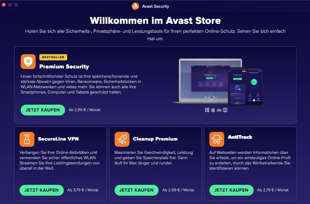 Anzeige für kostenpflichtige Upgrades in kostenlosen Antivirus-Tools