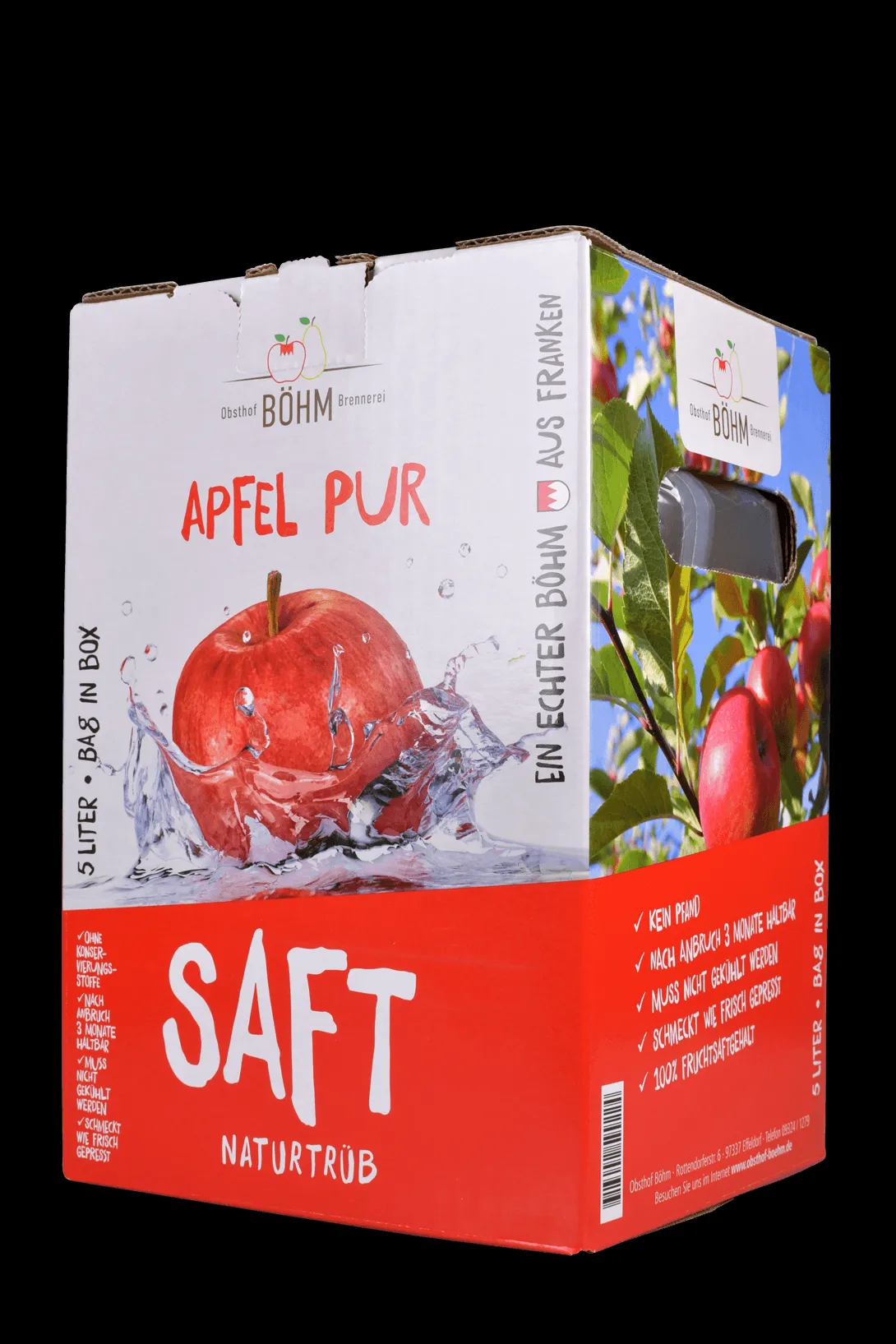 Apfelsaft naturtrüb 5l Bag in Box von der Seite
