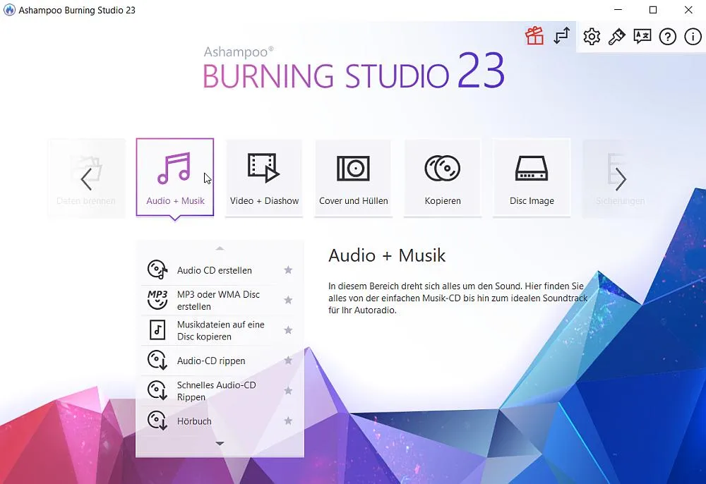 Ashampoo Burning Studio Interface