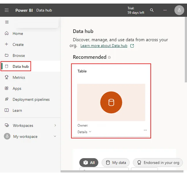 Auf Data Hub klicken