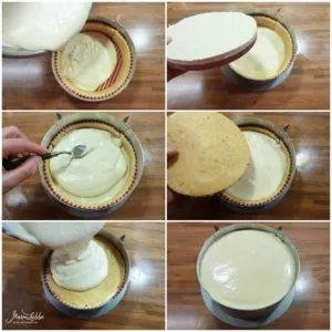 Aufbau der mehrschichtigen Geburtstagstorte mit Himbeer-Pistazien-Einlage