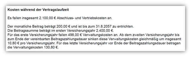 Aufschlüsselung der Abschluss- und Vertriebskosten sowie der laufenden jährlichen Kosten der ERGO Rente Balance