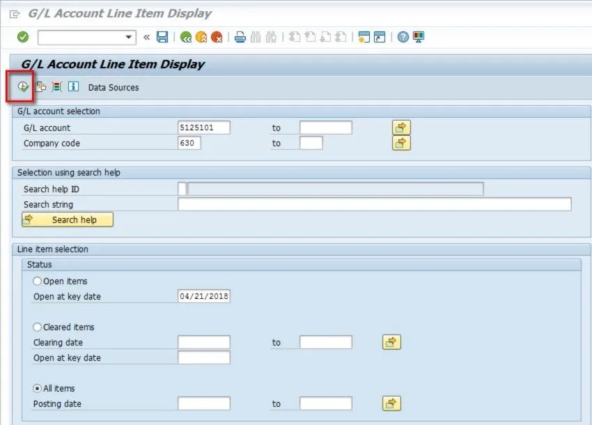 Ausführen des FBL3N-Berichts in SAP mit den eingegebenen Kriterien