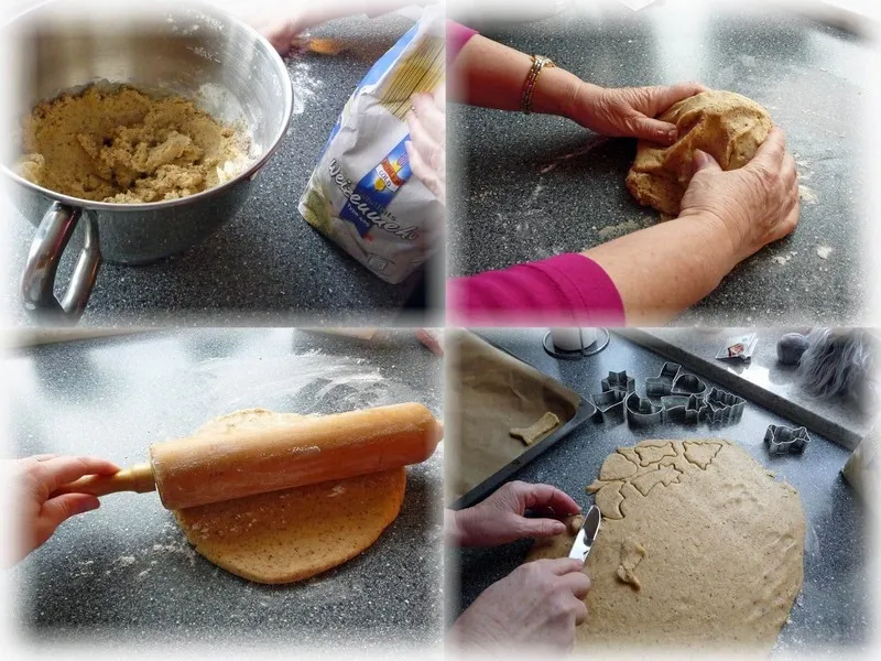 Ausgestochene Nussplätzchen auf einem Backblech, bereit zum Backen