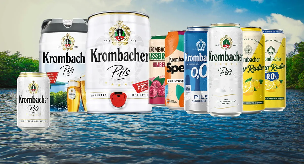 Auswahl an deutschem Bier, darunter alkoholfreies Krombacher und traditionelles Oktoberfestbier, online bestellbar