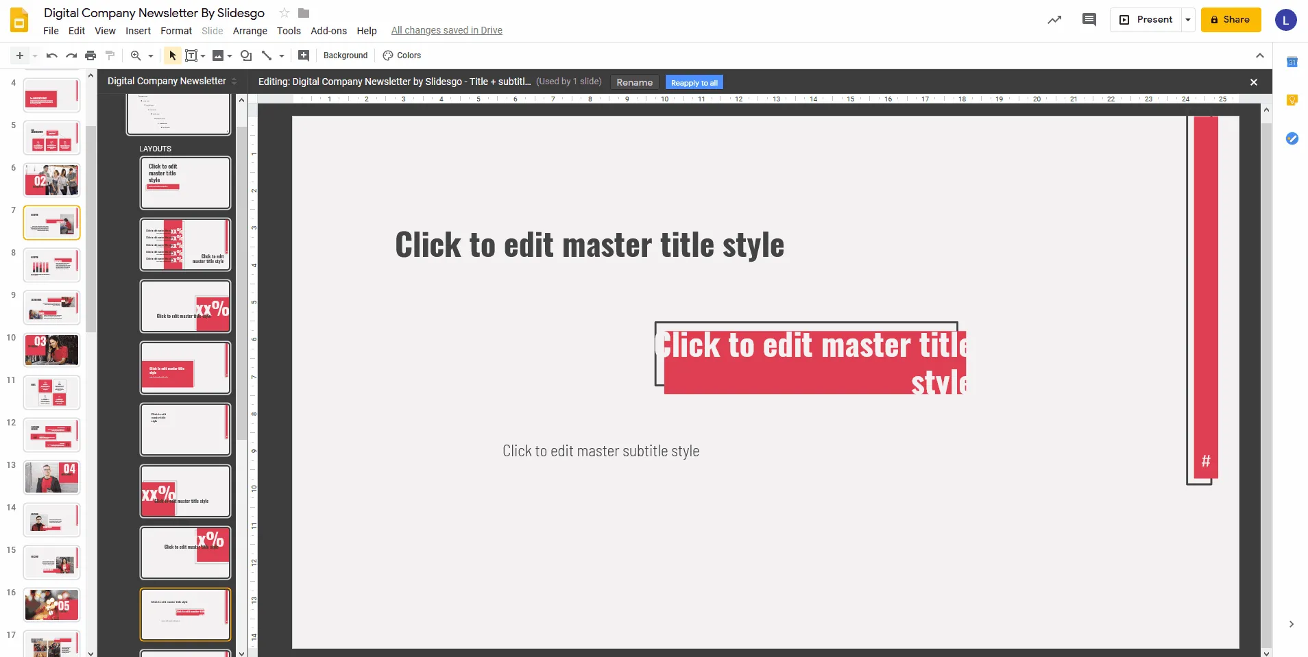 Auswahl der Haupt-Masterfolie, um die Fußzeile auf alle Folien anzuwenden