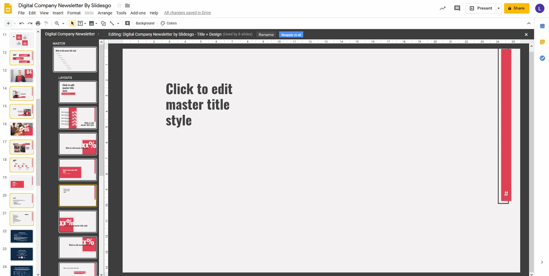 Auswahl der Textfeld-Option im Masterfolien-Editor von Google Präsentationen