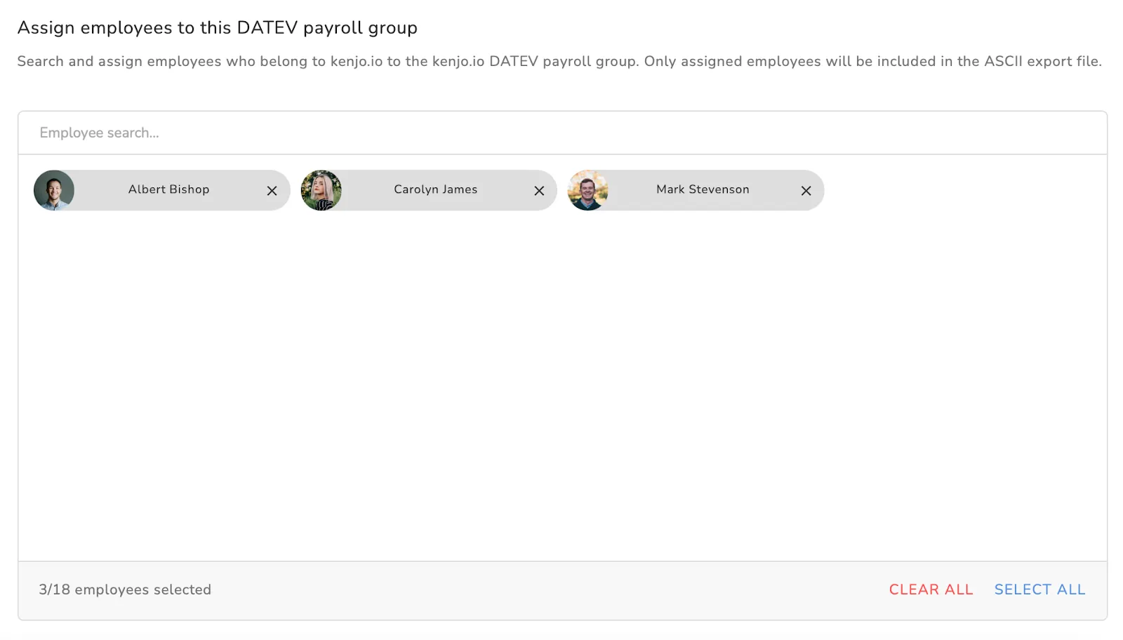 Auswahl und Verwaltung von Mitarbeitern für den DATEV-Export