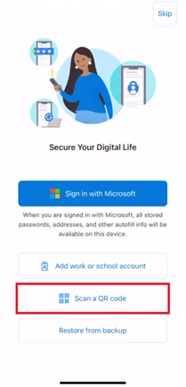 Authenticator App-Einrichtung auf dem Mobilgerät, QR-Code verwenden.