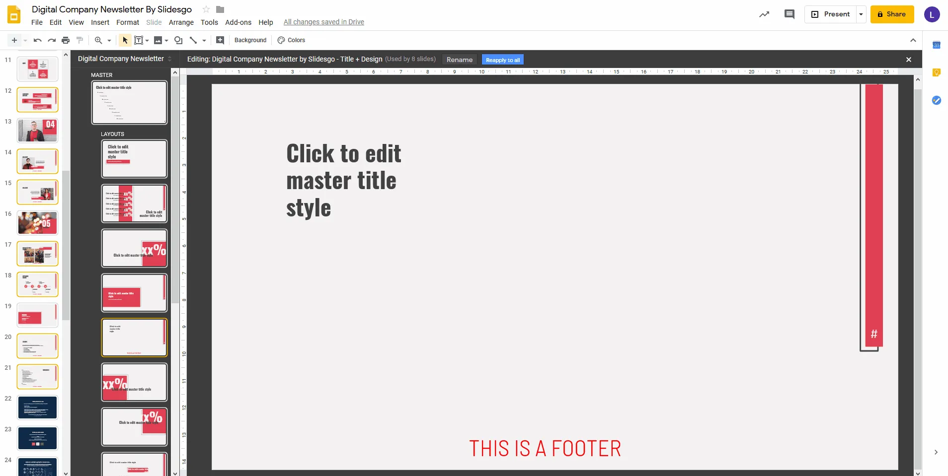 Automatisch angewendete Fußzeile auf allen Folien, die vom Layout-Master abgeleitet sind
