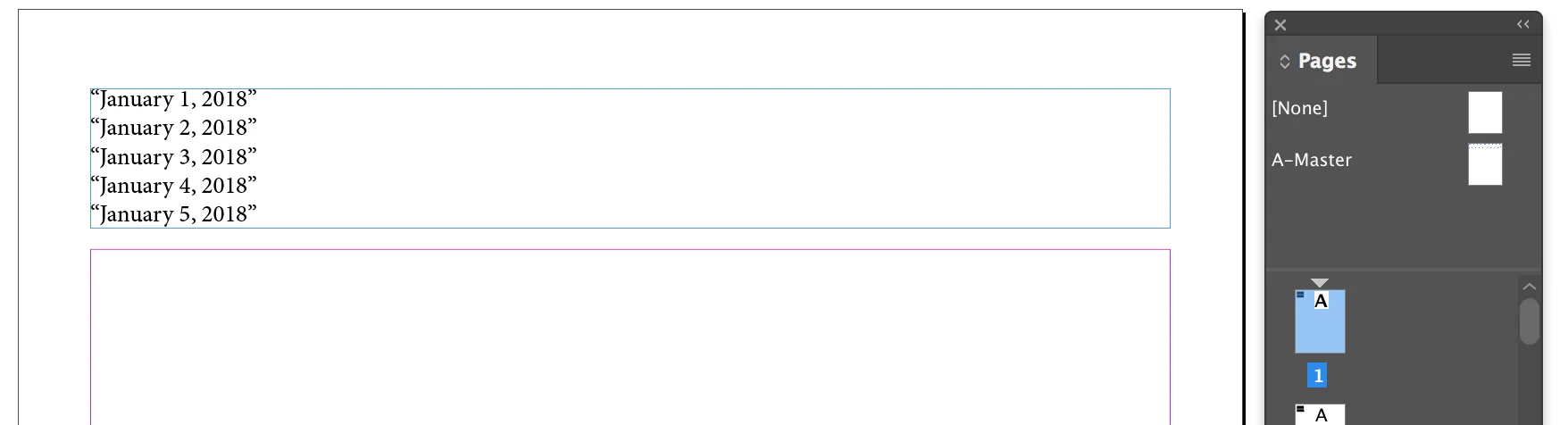 Automatisches Platzieren des Datumsflusses in InDesign