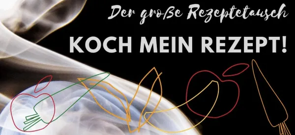 Banner für das Blog-Event 'Koch mein Rezept' mit Logo und Schriftzug, das die Teilnahme an einer Food-Challenge symbolisiert