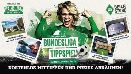 Begeisterte Werder Bremen Fans freuen sich auf das DeichStube Bundesliga Tippspiel, bei dem tolle Preise und spannende Spieltage warten.