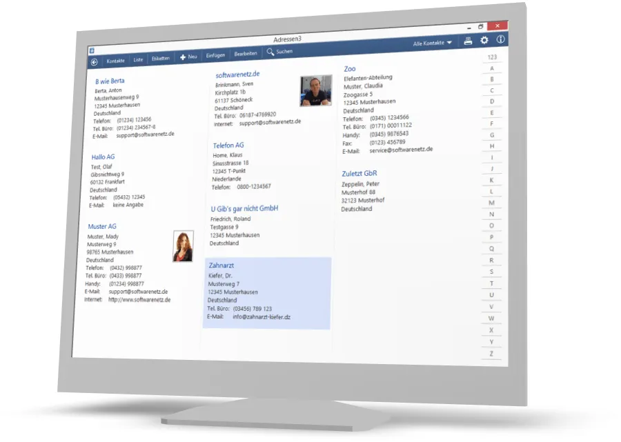 Beispiel einer Adressübersicht mit Fotos
