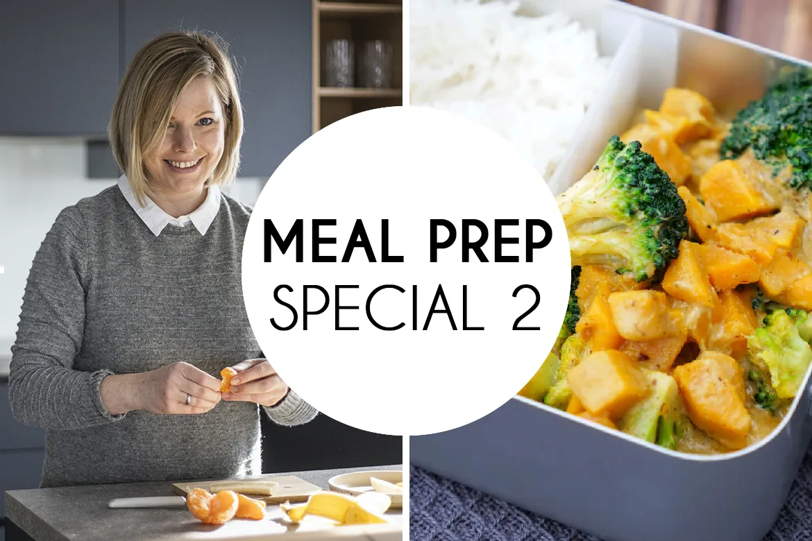 Beispiel eines Meal-Prep-Wochenplans mit Einkaufsliste und vegetarischen Rezepten zum Vorbereiten.