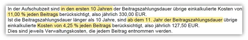 Beispiel für die Ausweisung der Beta-Kosten in den Versicherungsbedingungen einer fondsgebundenen Rentenversicherung.