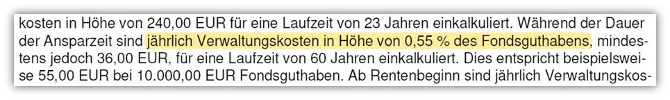 Beispiel für die Ausweisung der Gamma-Kosten in den Versicherungsbedingungen der WWK-Rentenversicherung.