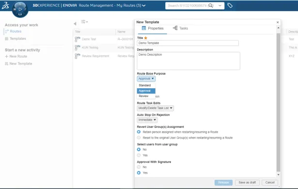 Beispiel für die Erstellung einer Genehmigungsroute