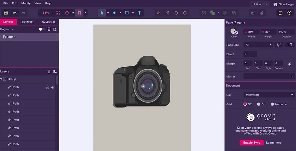 Benutzeroberfläche von Gravit Designer für Vektorgrafiken