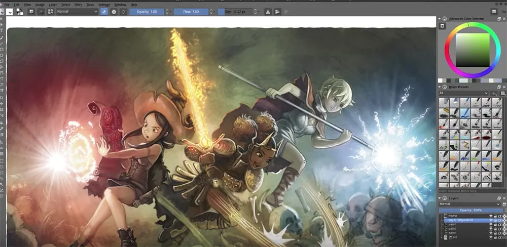 Benutzeroberfläche von Krita für digitales Malen und Zeichnen