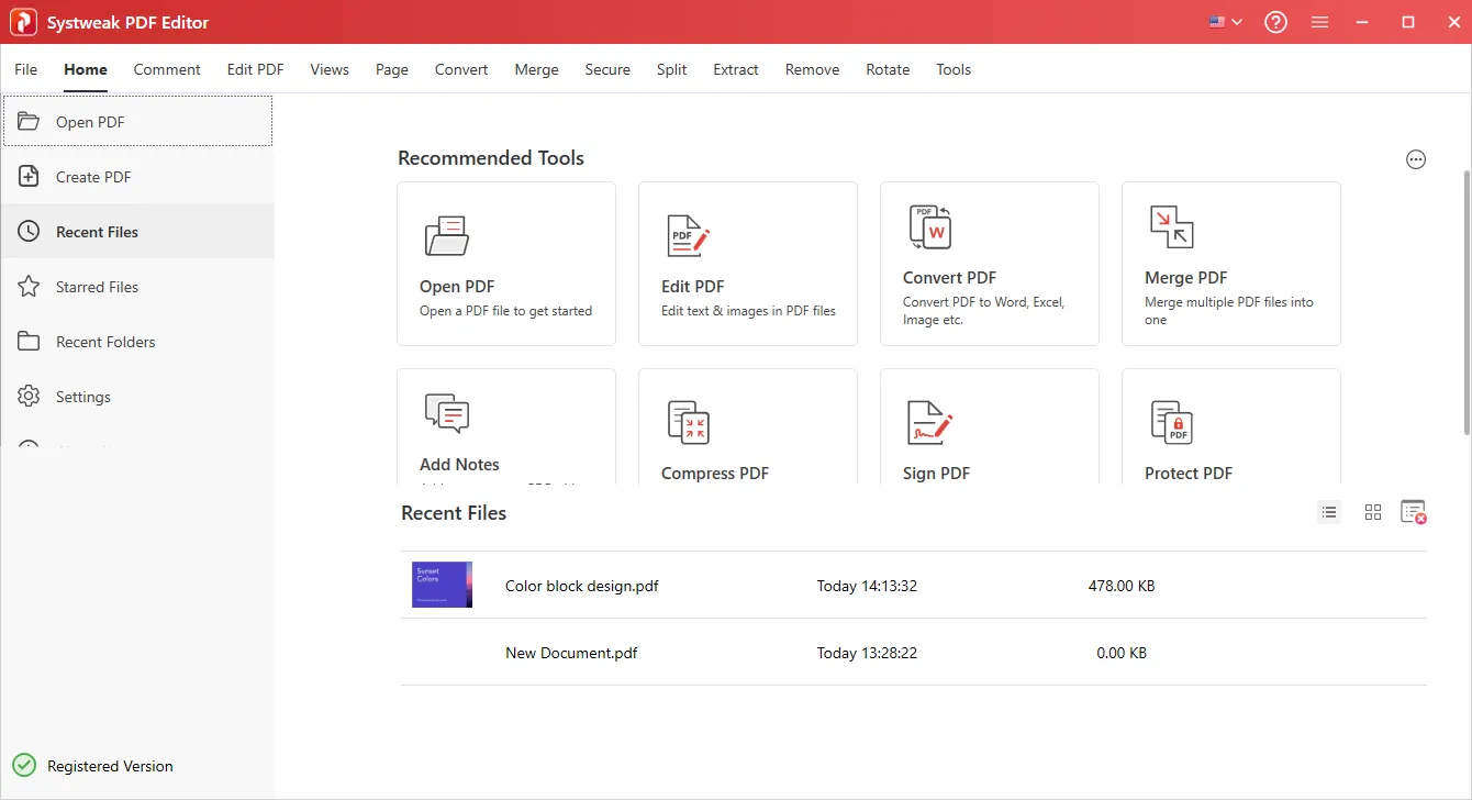 Benutzeroberfläche von Systweak PDF Editor