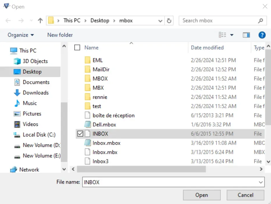 Bestätigung der MBOX-Dateiauswahl im Import-Tool