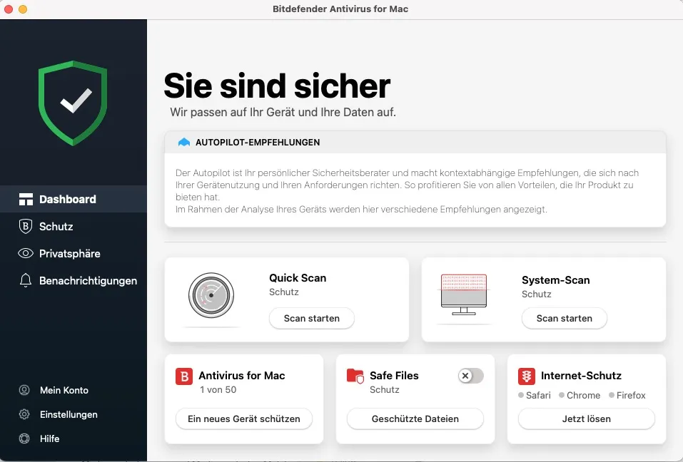 Bitdefender Antivirus for Mac Logo und Oberfläche