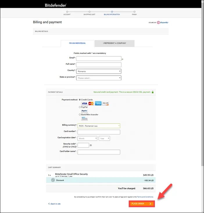 Bitdefender Small Office Security Bestellbestätigung